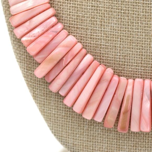 Boho Beach Pink Shell Bib Necklace Mother Of Pearl Slab Resort 18in Statement - Picture 3 of 5